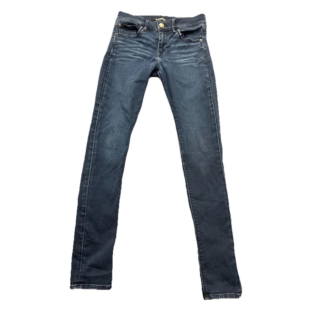 Express Legging Jeans Women 2 Blue Denim Cotton Stretch Whiskers Detail Mid Rise